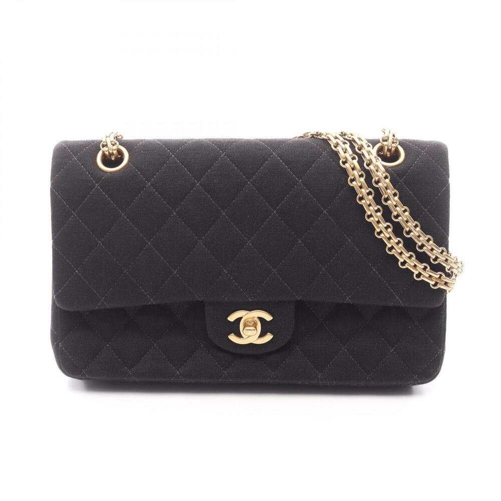 Chanel Matelasse Double Flap Shoulder Bag Jersey Black